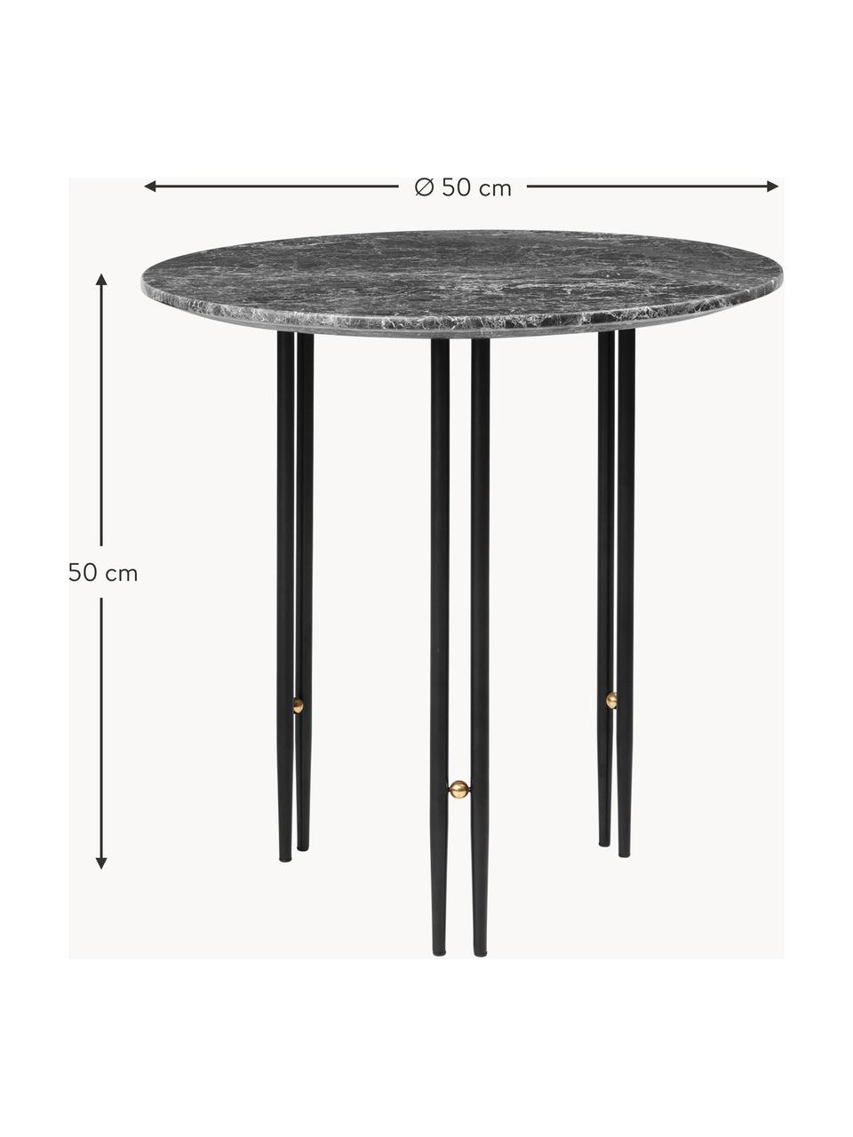 Runder Marmor-Beistelltisch IOI, Tischplatte: Marmor, Gestell: Stahl, lackiert, Dekor: Messing, Dunkelgrau marmoriert, Schwarz, Ø 50 x H 50 cm
