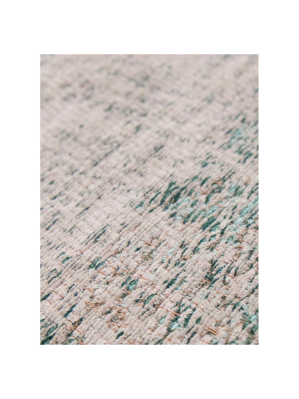 Tapis vintage chenille Medaillon, Vert, rose