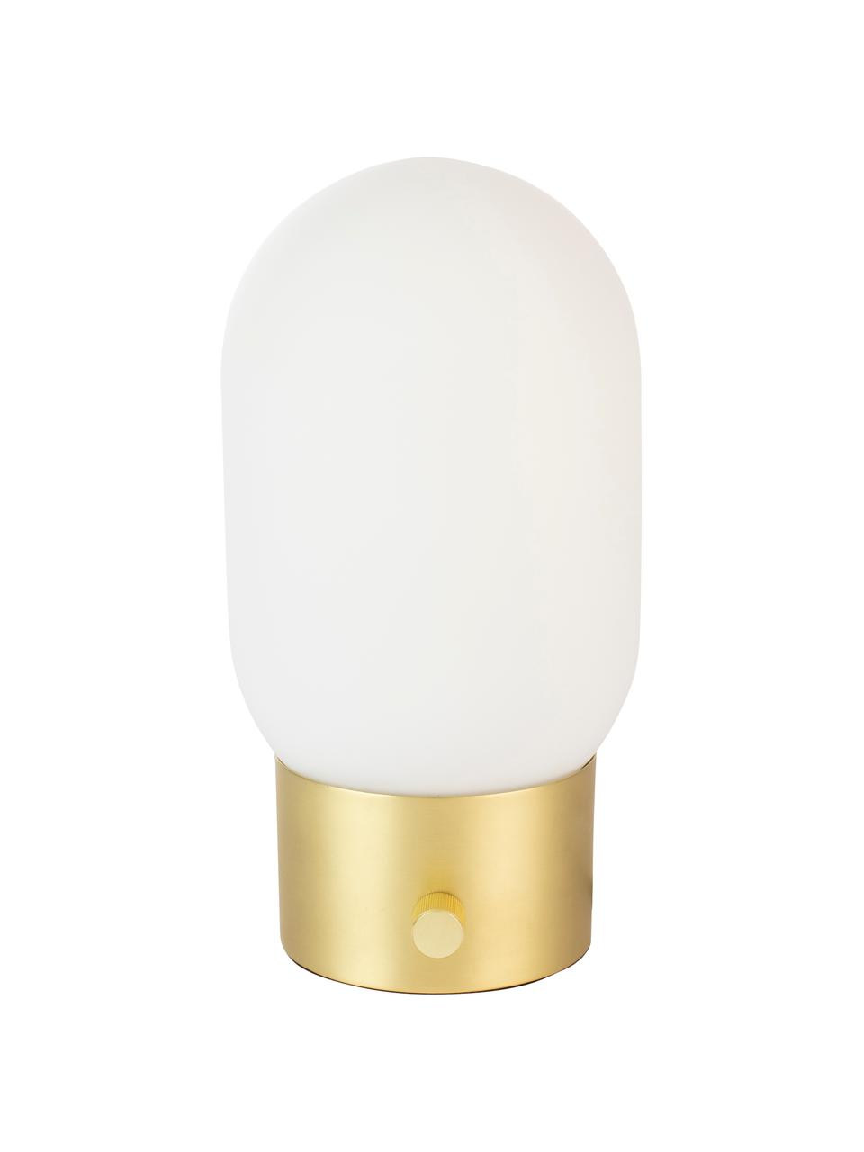 Lampada da tavolo piccola dimmerabile con porta USB Urban, Paralume: vetro opale, Base della lampada: metallo rivestito, Dorato, bianco opalino, Ø 13 x Alt. 25 cm