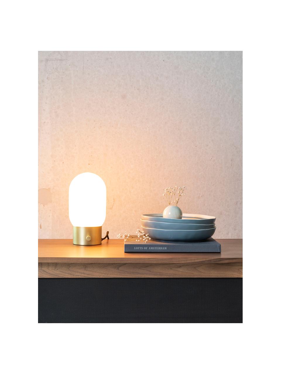 Kleine Dimmbare Nachttischlampe Urban mit USB-Anschluss, Lampenschirm: Opalglas, Lampenfuß: Metall, beschichtet, Weiß, Goldfarben, Ø 13 x H 25 cm