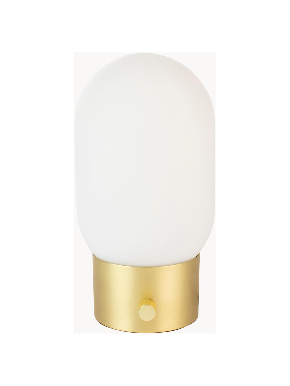 Kleine Dimmbare Nachttischlampe Urban mit USB-Anschluss, Lampenschirm: Opalglas, Lampenfuß: Metall, beschichtet, Weiß, Goldfarben, Ø 13 x H 25 cm