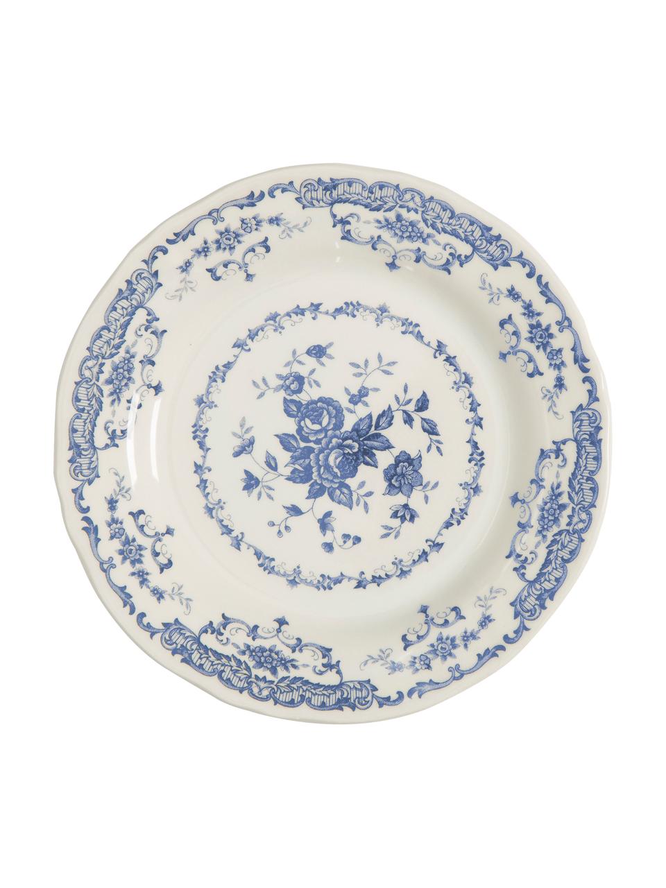 Dinerborden Rose met bloemmotief in wit/blauw, 2 stuks, Keramiek, Wit, blauw, Ø 26 x H 2 cm