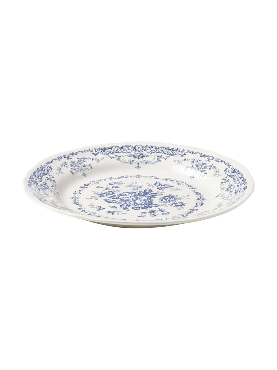 Dinerborden Rose met bloemmotief in wit/blauw, 2 stuks, Keramiek, Wit, blauw, Ø 26 x H 2 cm