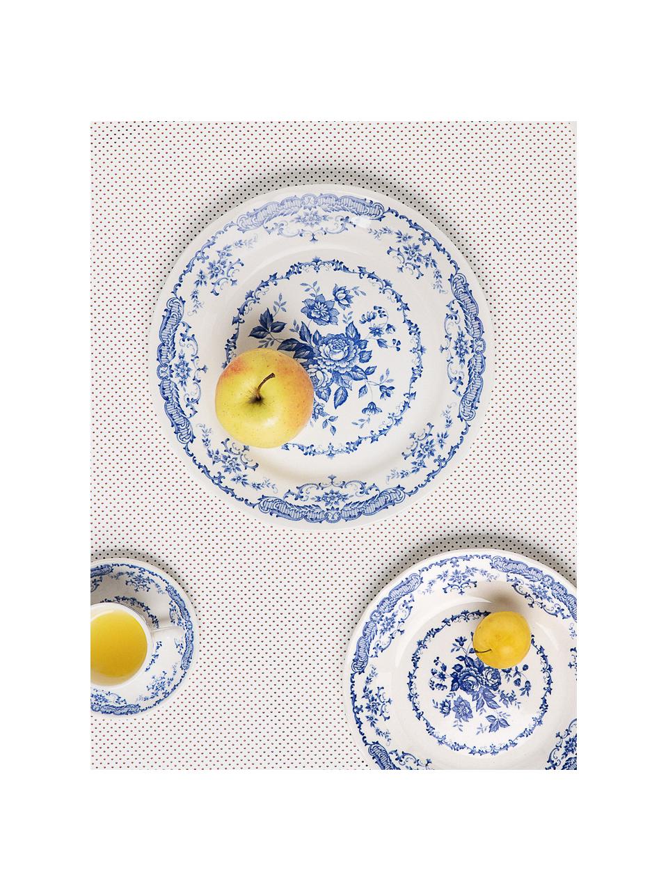 Dinerborden Rose met bloemmotief in wit/blauw, 2 stuks, Keramiek, Wit, blauw, Ø 26 x H 2 cm