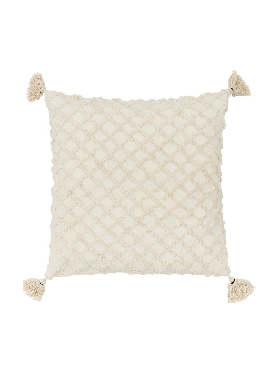 Housse de coussin à motif en relief Royal, 100 % coton, Blanc cassé, larg. 45 x long. 45 cm