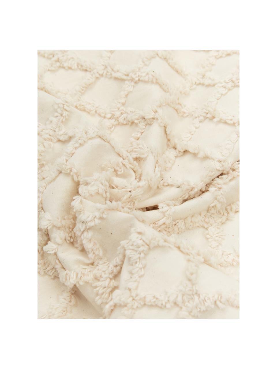 Federa arredo con motivo a rilievo e nappe Royal, 100% cotone, Bianco latteo, Larg. 45 x Lung. 45 cm