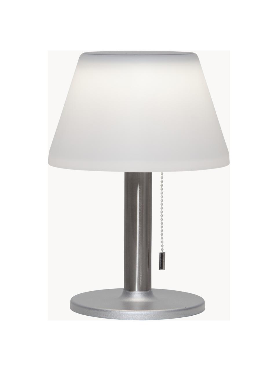 Solar outdoor tafellamp Solia, Lampenkap: kunststof, Lampvoet: edelstaal, Wit, zilverkleurig, Ø 20 x H 28 cm