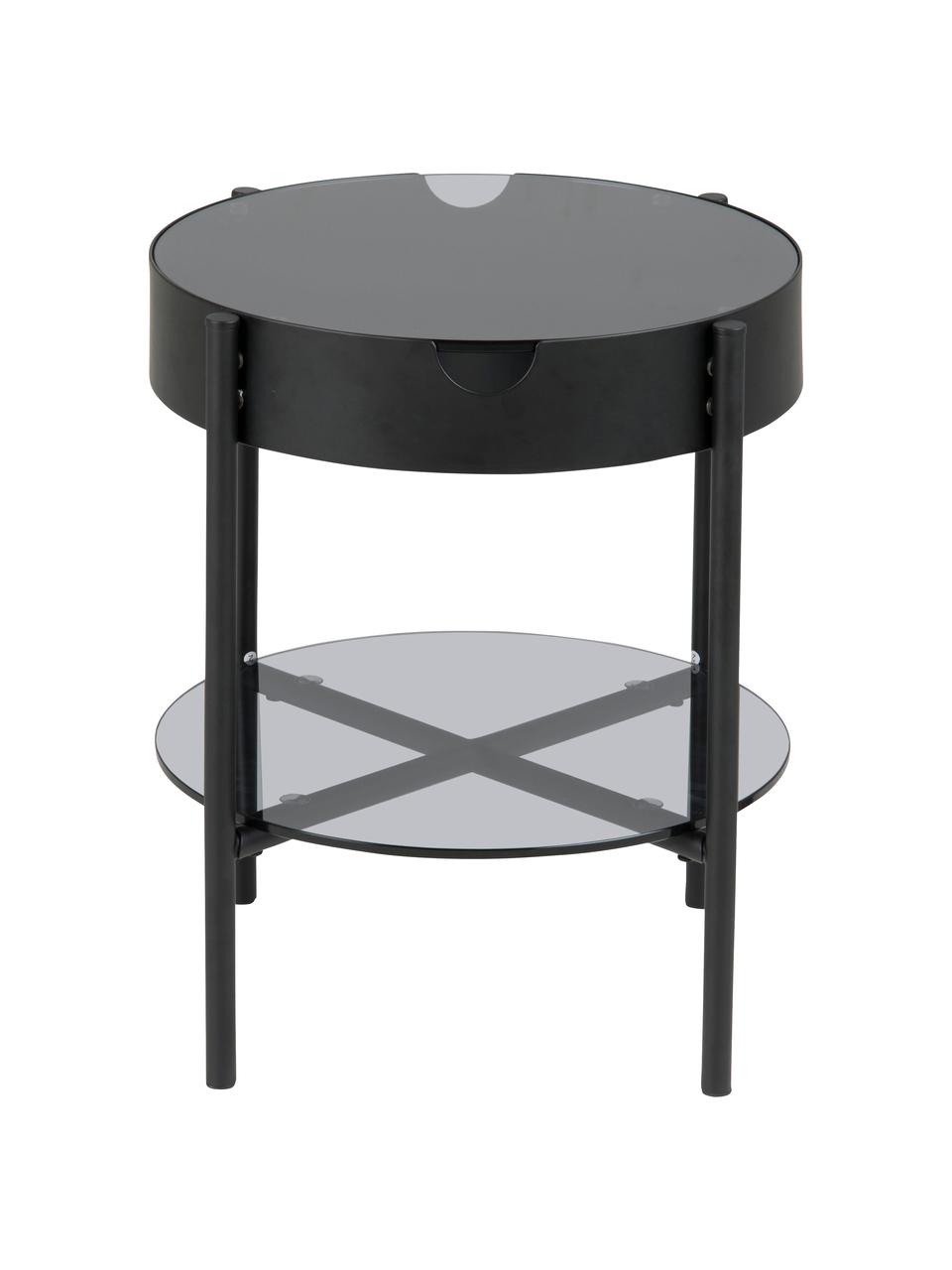 Mesa auxiliar de vidrio Tipton, Vidrio templado, metal, Negro, Ø 45 x Al 50 cm