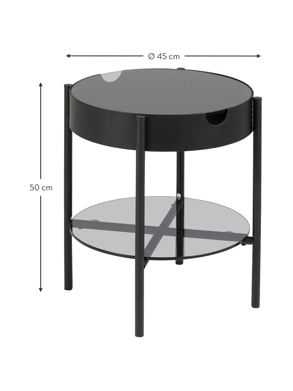 Stolik ze szkła z miejscem do przechowywania Tipton, Szkło hartowane, metal, Szary, czarny, Ø 45 x W 50 cm