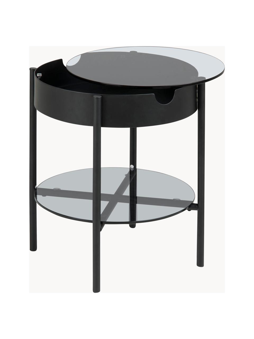 Mesa auxiliar de vidrio Tipton, con espacio de almacenamiento, Estructura: metal con pintura en polv, Estantes: vidrio templado, Negro, gris oscuro, Ø 45 x Al 50 cm