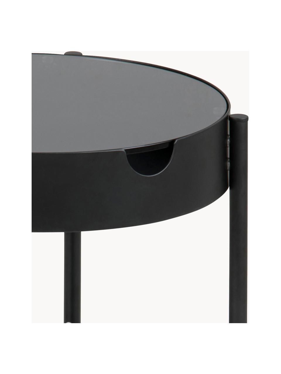 Mesa auxiliar de vidrio con espacio de almacenamiento Tipton, Estructura: metal con pintura en polv, Estantes: vidrio templado, Negro, gris oscuro, Ø 45 x Al 50 cm