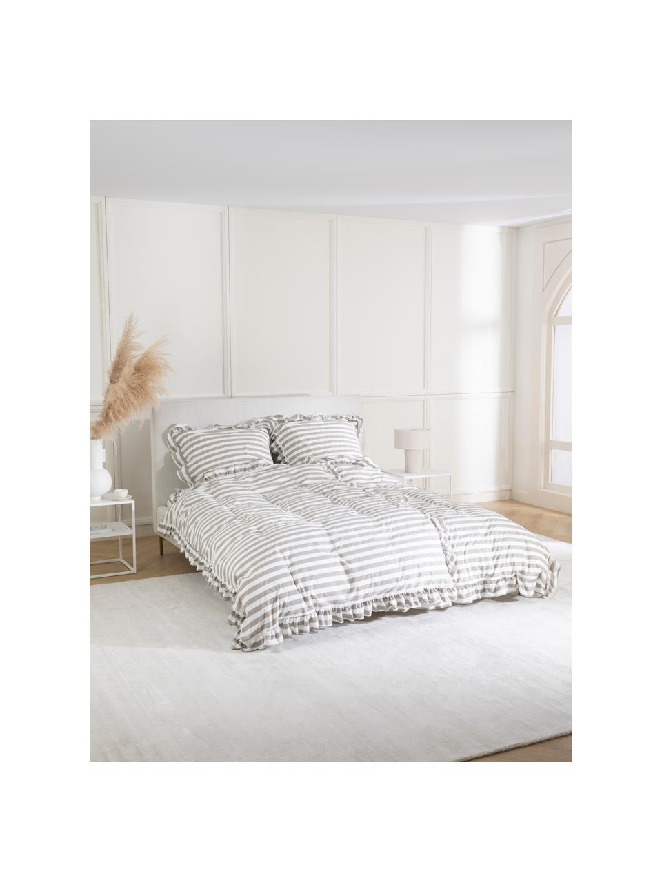 Pruhovaná bavlnená posteľná bielizeň z bavlneného perkálu Averni, Béžová, biela, 155 x 220 cm + 1 vankúš 80 x 80 cm