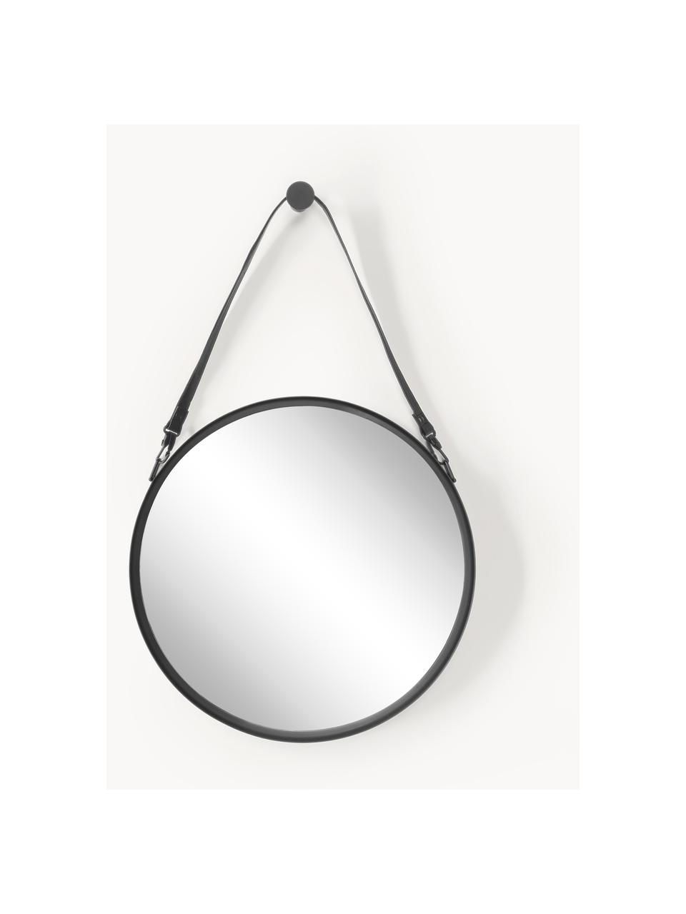 Specchio rotondo da parete  con cinghia per appenderlo Liz, Superficie dello specchio: vetro a specchio, Nero, Larg. 55 x Alt. 100 cm