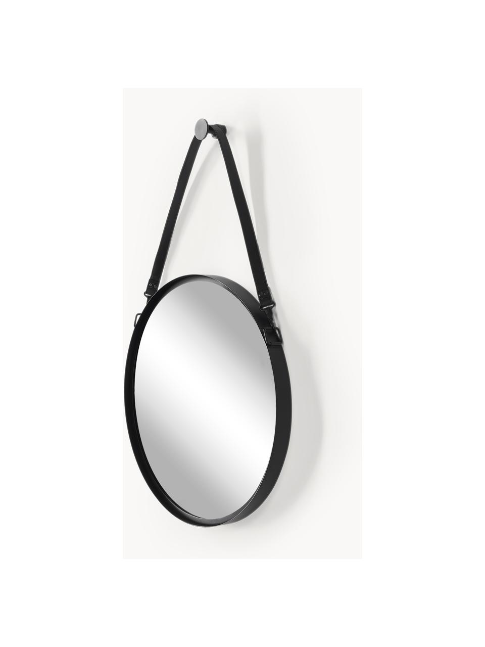 Espejo de pared redondo Liz, con correa de cuero, Correa: plástico, Parte trasera: tablero de fibras de dens, Espejo: cristal, Negro, An 55 x Al 100 cm