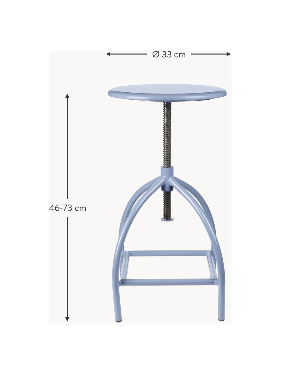 Taburete alto con altura regulable Sire, Asiento: madera de mango pintada, Estructura: acero recubierto, Azul claro, Ø 33 x Al 46-73 cm