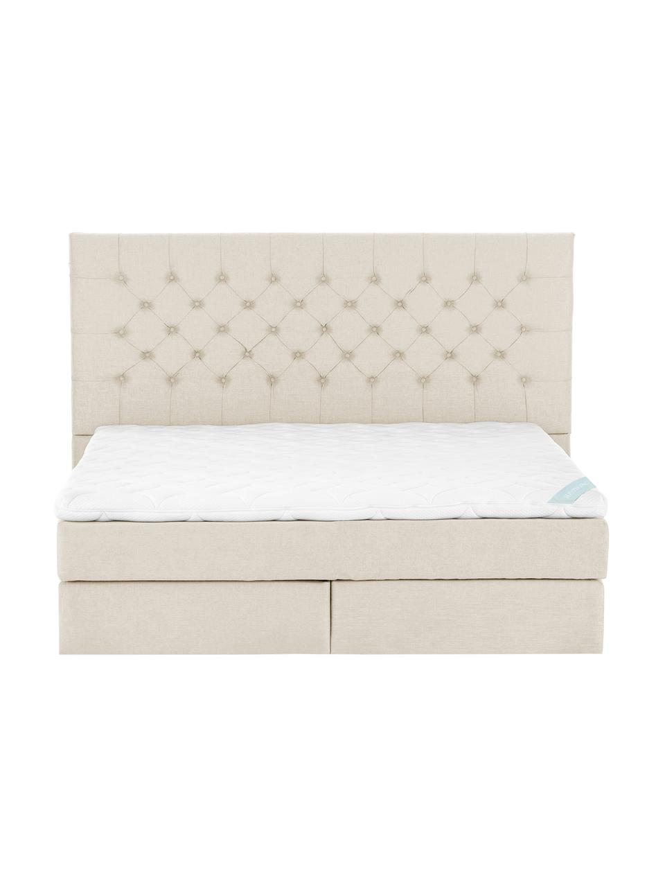 Premium boxspring bed Phoebe, Matras: 7-zones-pocketveringkern , Poten: massief gelakt beukenhout, Beige, 140 x 200 cm