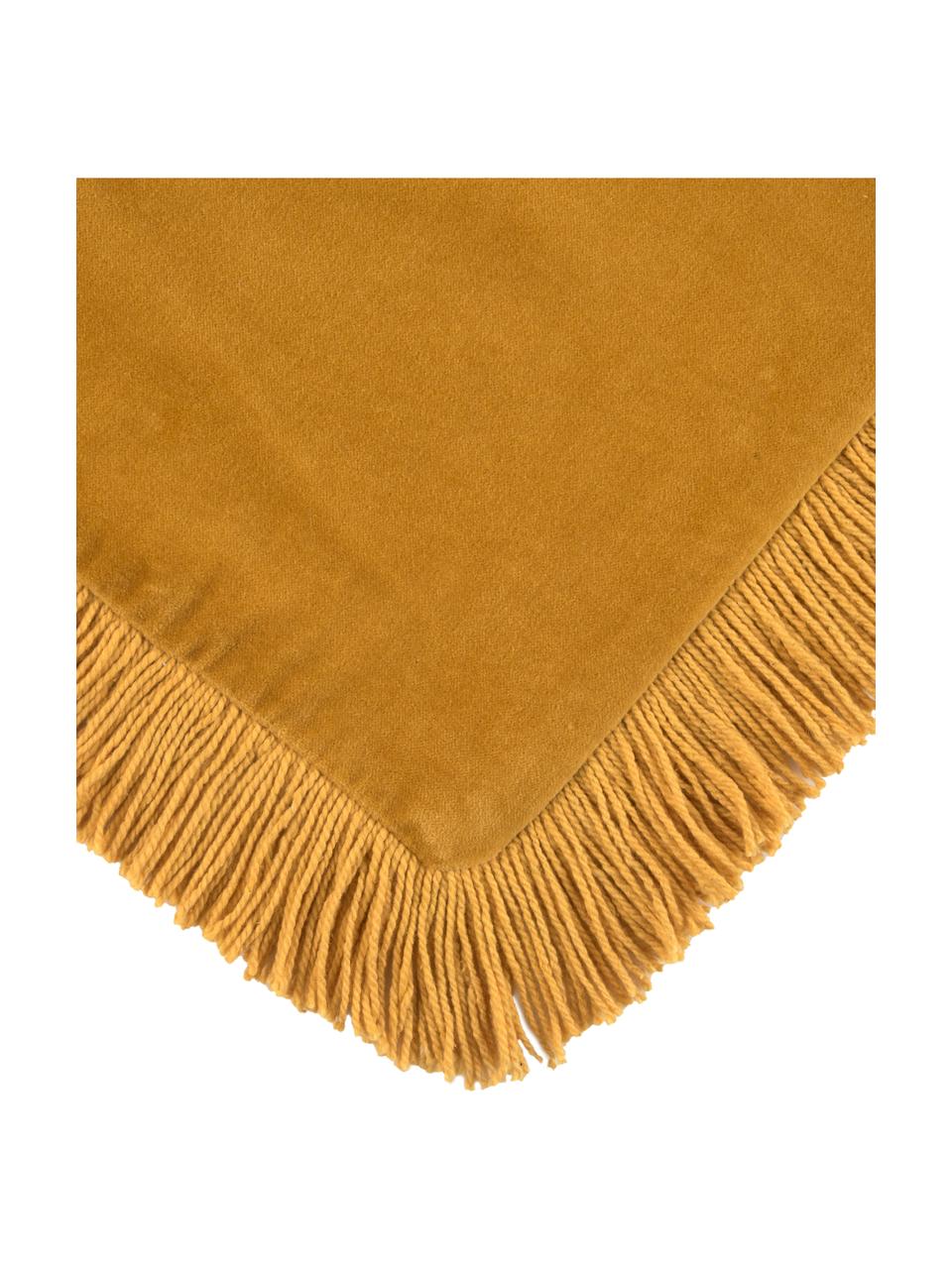 Funda de cojín de terciopelo con flecos Phoeby, 100% algodón, Amarillo, An 40 x L 40 cm