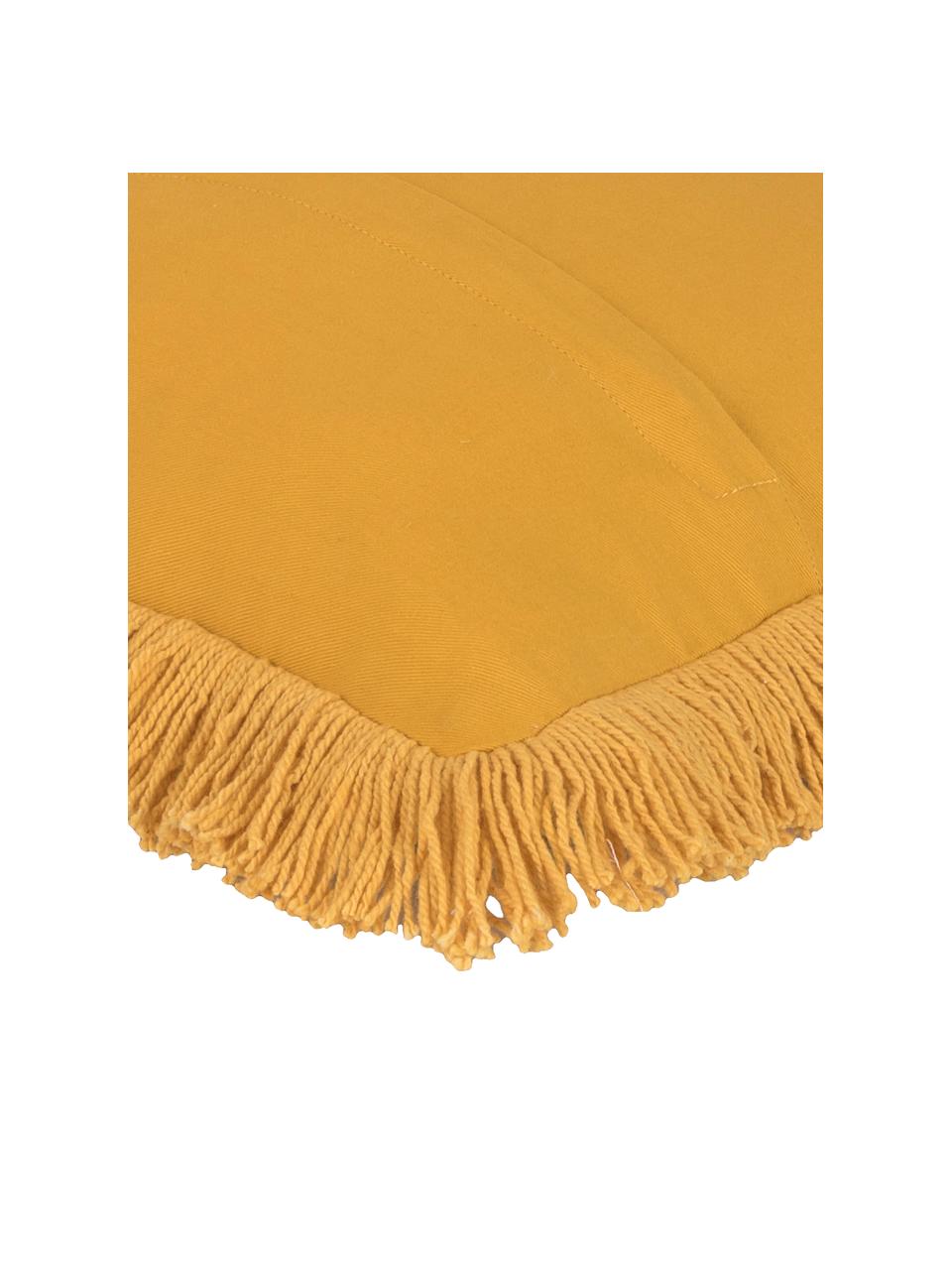 Housse de coussin en velours jaune à franges Phoeby, Coton, Jaune, larg. 40 x long. 40 cm