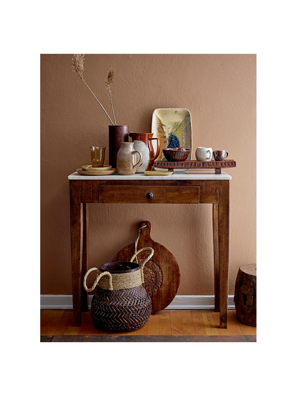 Consola con tablero de mármol Hauge, Tablero: mármol natural Dado que e, Estructura: madera de mango, Madera de mango, mármol blanco, An 79 x Al 76 cm