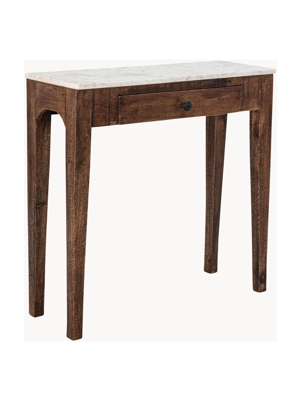 Consola con tablero de mármol Hauge, Tablero: mármol natural Dado que e, Estructura: madera de mango, Madera de mango, blanco marmorizado, An 79 x Al 76 cm