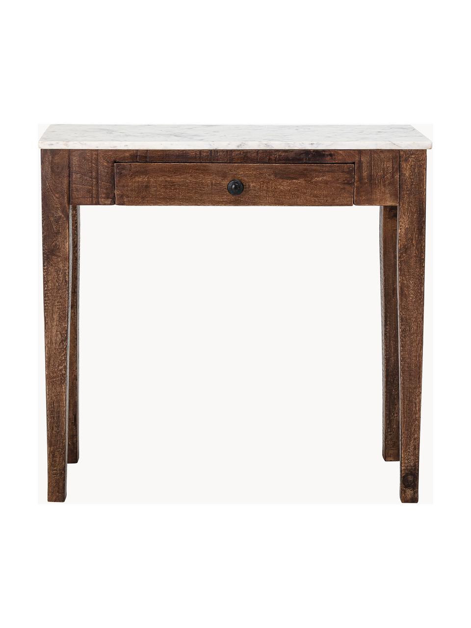 Wandtafel Hauge van mangohout met marmeren tafelblad, Tafelblad: marmer, Frame: mangohout, Mangohout, wit, gemarmerd, B 79 cm x H 76 cm