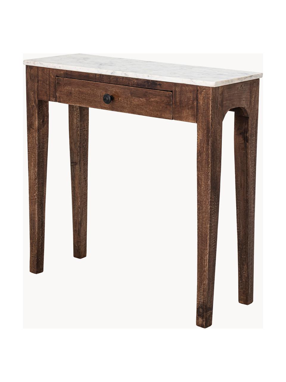 Consola con tablero de mármol Hauge, Tablero: mármol natural Dado que e, Estructura: madera de mango, Madera de mango, blanco marmorizado, An 79 x Al 76 cm