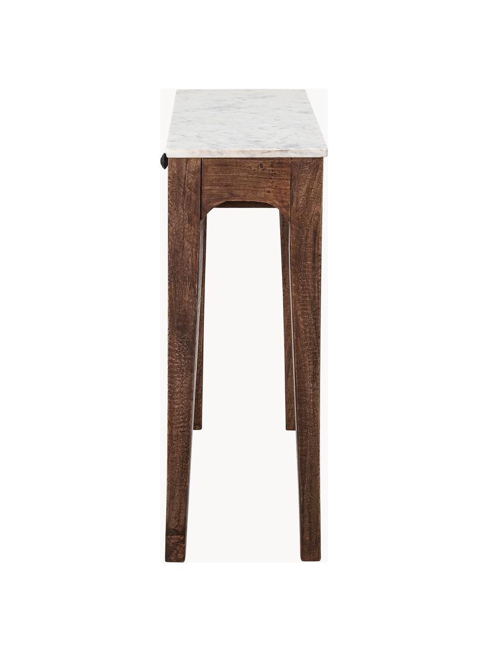 Konsole Hauge aus Mangoholz mit Marmor-Tischplatte, Tischplatte: Marmor Marmor ist ein Nat, Gestell: Mangoholz, Mangoholz, Weiss, marmoriert, B 79 x H 76 cm