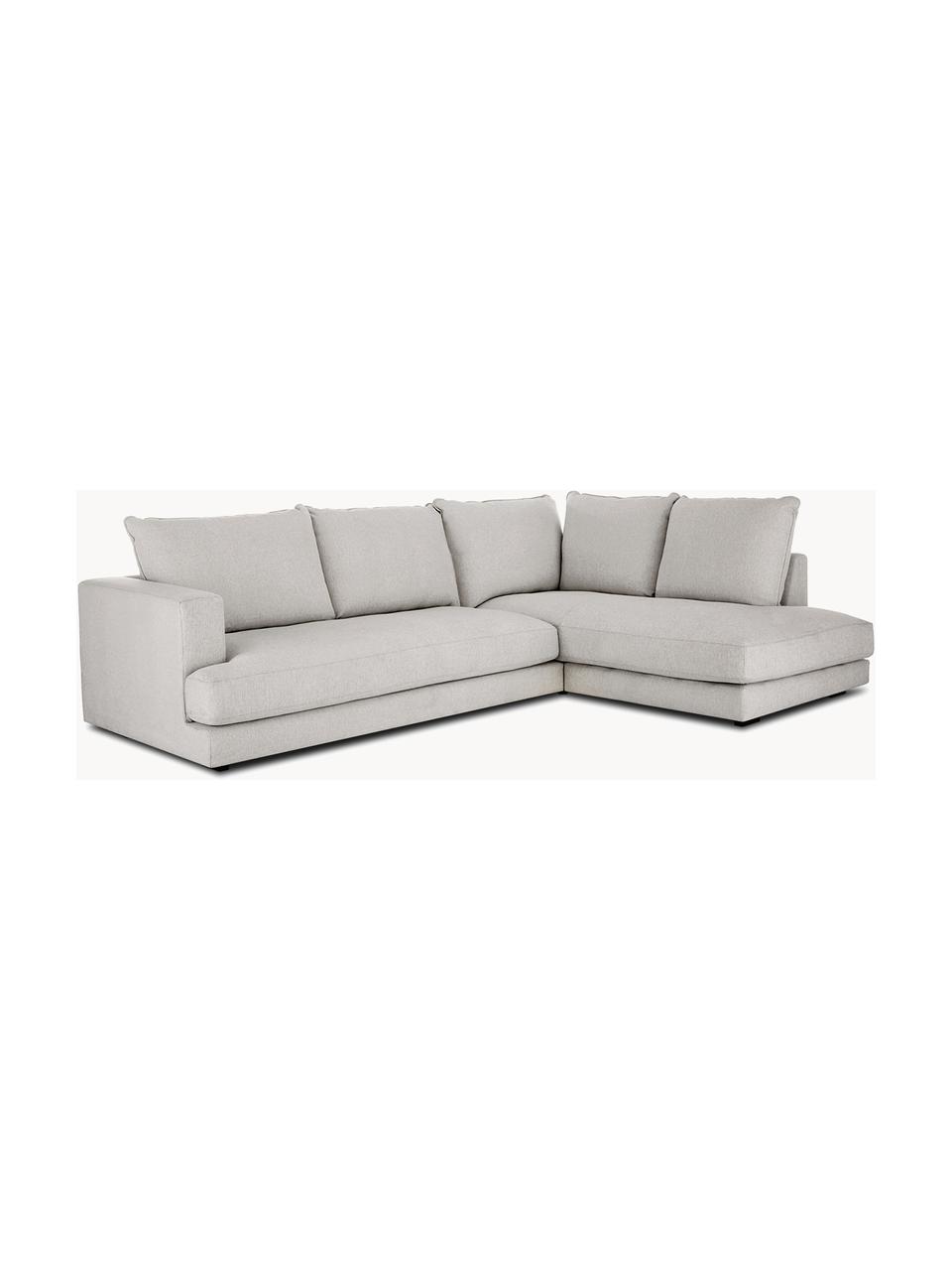 Sofa narożna Tribeca, Tapicerka: 100% poliester Dzięki tka, Stelaż: lite drewno sosnowe, Nogi: lite drewno bukowe, lakie, Jasnoszara tkanina, S 315 x G 228 cm, lewostronna