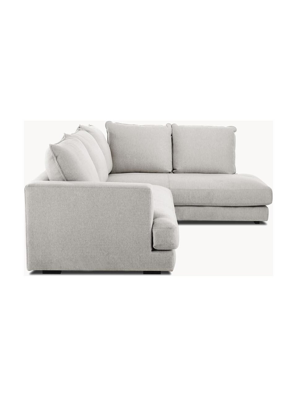 Sofa narożna Tribeca, Tapicerka: 100% poliester Dzięki tka, Stelaż: lite drewno sosnowe, Nogi: lite drewno bukowe, lakie, Jasnoszara tkanina, S 315 x G 228 cm, lewostronna