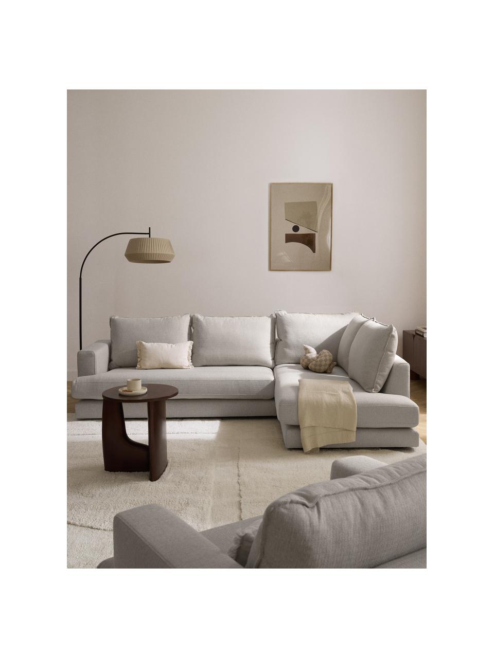 Sofa narożna Tribeca, Tapicerka: 100% poliester Dzięki tka, Stelaż: lite drewno sosnowe, Nogi: lite drewno bukowe, lakie, Jasnoszara tkanina, S 315 x G 228 cm, lewostronna