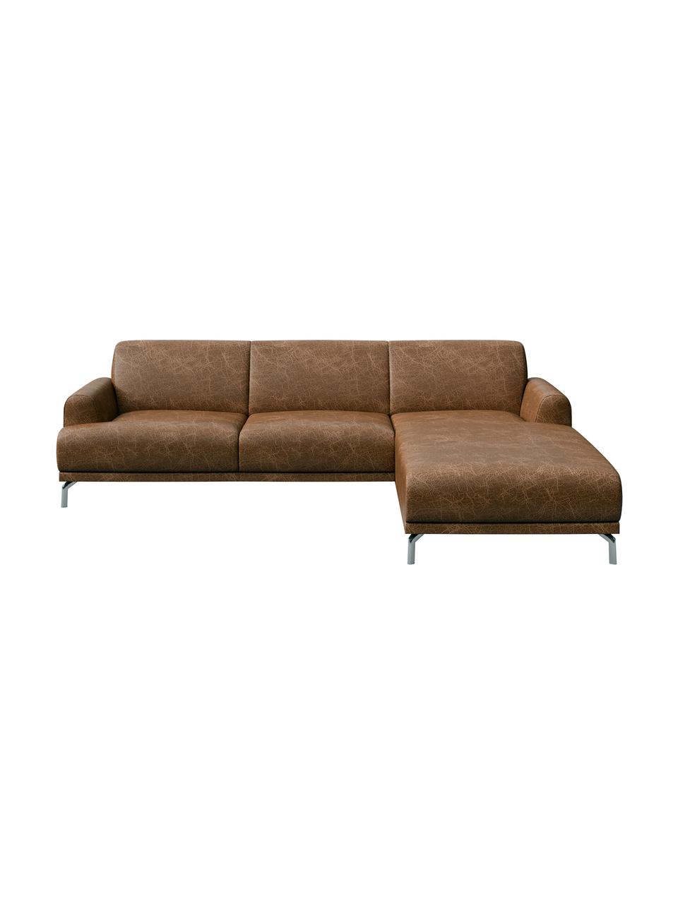 Sofa narożna ze skóry Puzo, Tapicerka: 100% skóra, Nogi: metal lakierowany, Brązowy z wykończeniem vintage, S 240 x G 165 cm