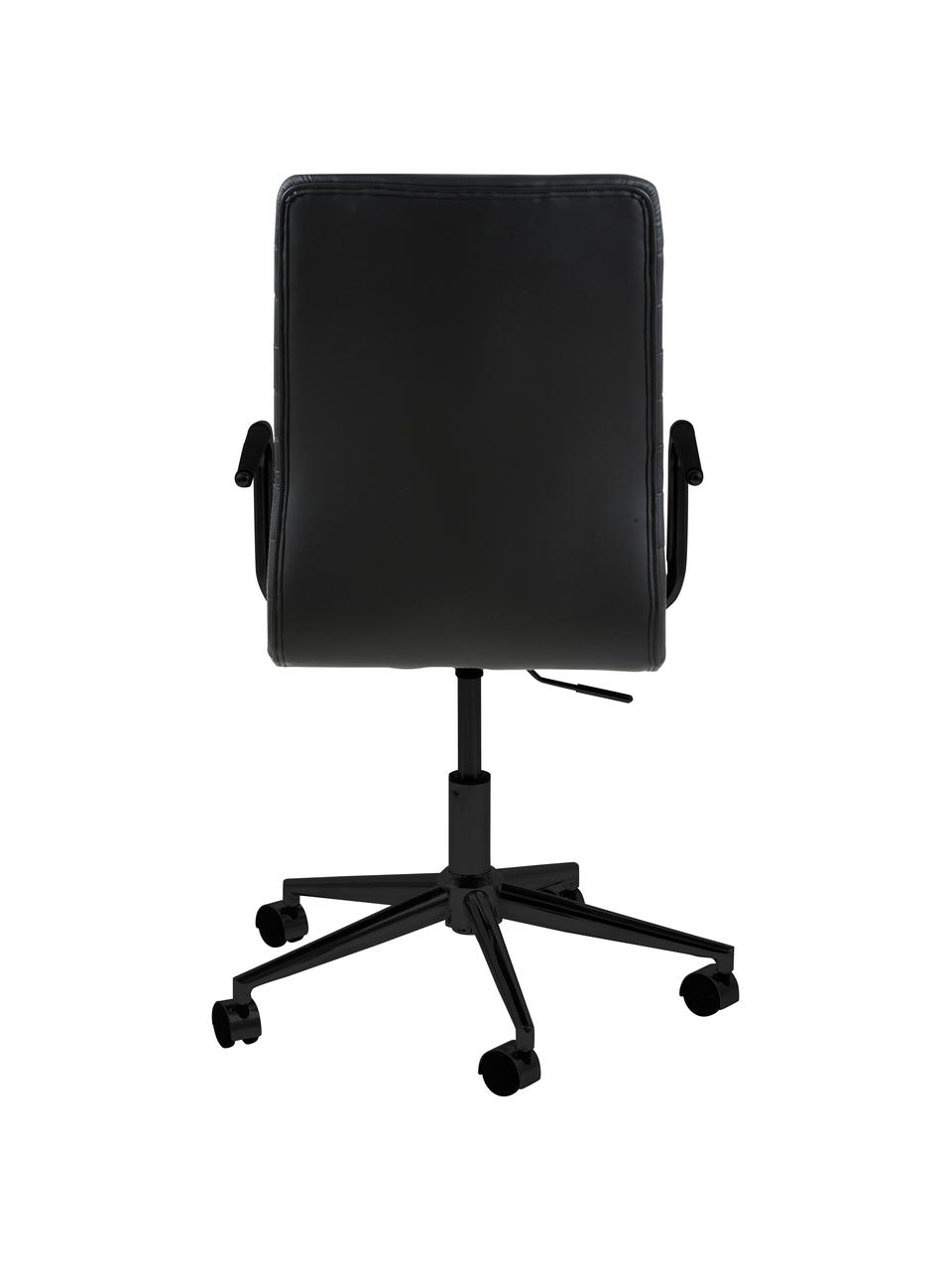 Kunstleren bureaustoel Winslow in zwart, in hoogte verstelbaar, Bekleding: kunstleer (polyurethaan), Zitvlak: 24 kg/m³, Frame: gepoedercoat metaal, Wieltjes: kunststof, Zwart, B 45 x D 58 cm