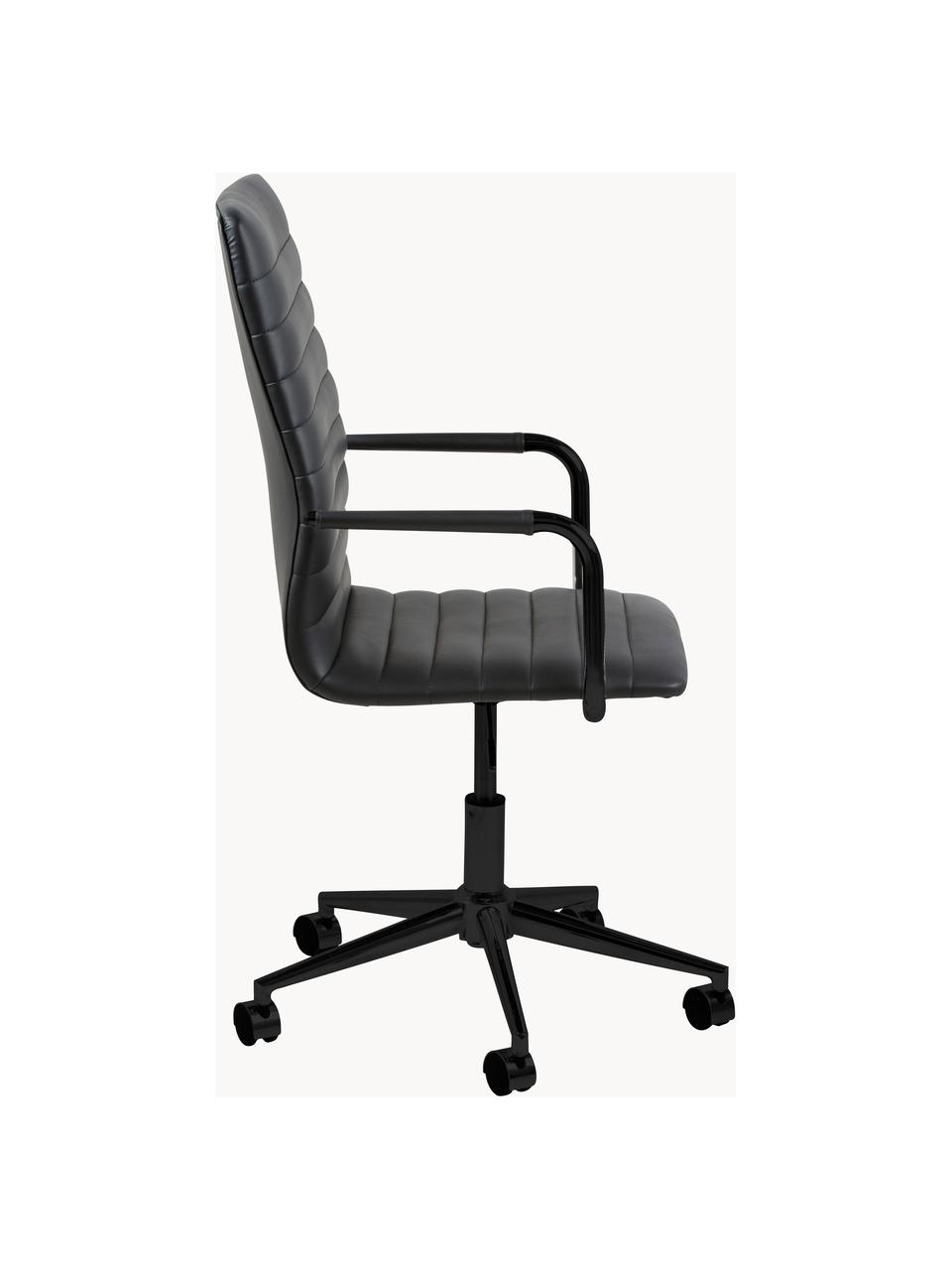 Silla de escritorio de cuero sintético Winslow, ajustable en altura, Tapizado: cuero sintético (poliuret, Asiento: 24 kg/m³, Estructura: metal con pintura en polv, Ruedas: plástico, Cuero sintético negro, An 45 x Al 58 cm