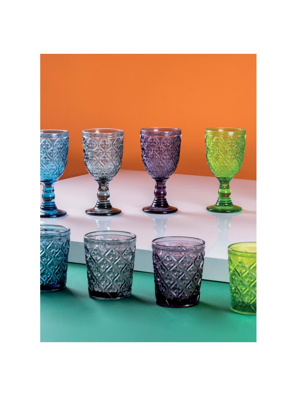 Wijnglazen Marrakech met structuurpatroon, 6-delig, Glas, Meerkleurig, Ø 8 x H 17 cm, 280 ml
