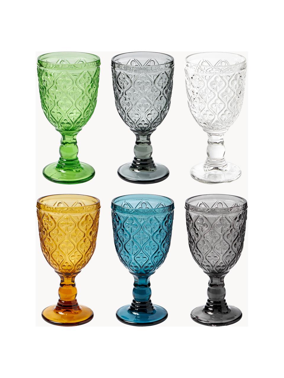 Copas de vino con relives Marrakech, 6 uds., Vidrio, Multicolor, Ø 8 x Al 17 cm, 280 ml