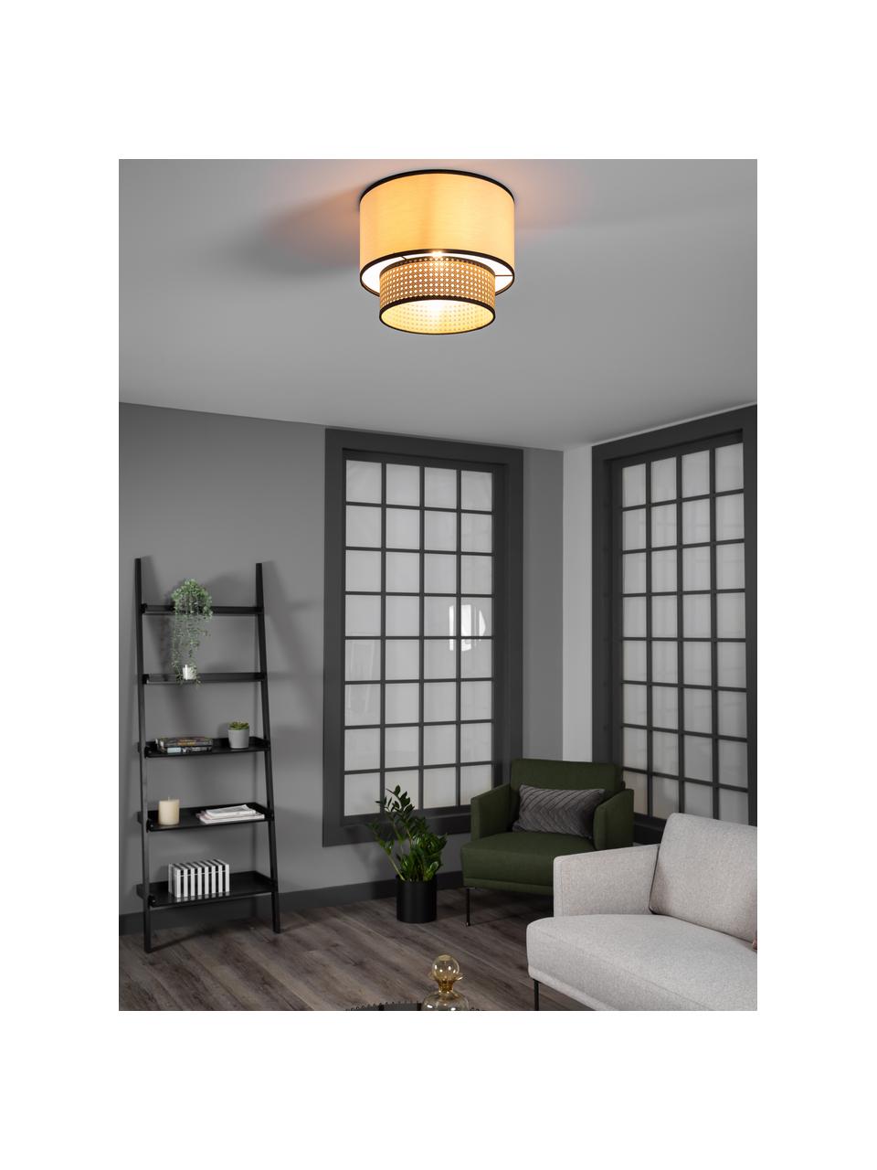 Plafón con tejido vienés Vienna, Anclaje: metal con pintura en polv, Pantalla: mezcla de algodón, plásti, Beige, negro, beige, Ø 40 x Al 30 cm