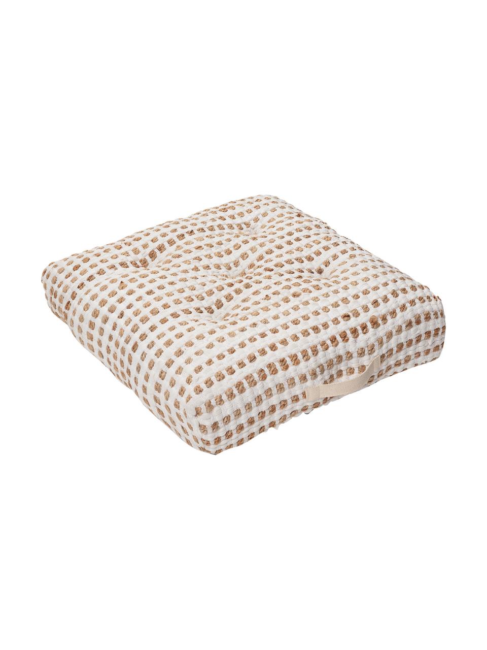 Poduszka podłogowa z bawełny/juty w stylu boho Fiesta, Tapicerka: 55% bawełna chindi, 45% j, Biały, beżowy, S 60 x W 13 cm