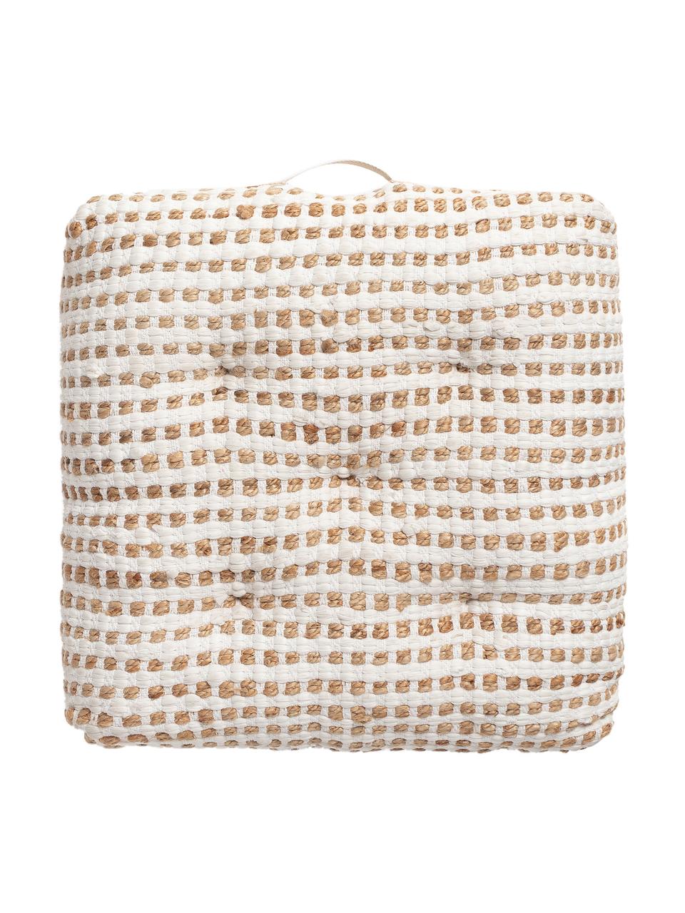 Boho-Bodenkissen Fiesta aus Baumwolle/Jute, Bezug: 55% Chindi-Baumwolle, 45%, Weiß, Beige, 60 x 13 cm