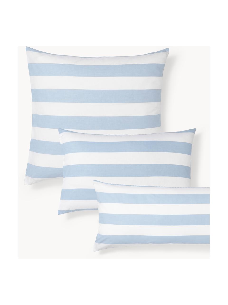 Funda de almohada doble cara de algodón a rayas Lorena, Azul claro, blanco, An 45 x L 110 cm