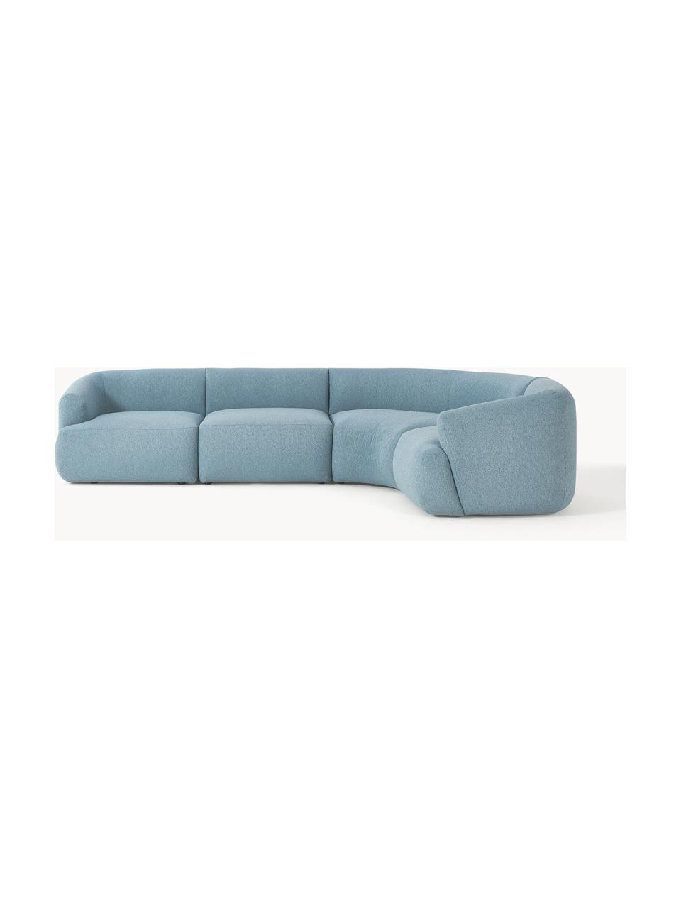 Modulares Bouclé-Ecksofa Sofia (4-Sitzer), Bezug: Bouclé (100 % Polyester) , Gestell: Fichtenholz, Spanplatte, , Bouclé Blau, B 312 x T 235 cm