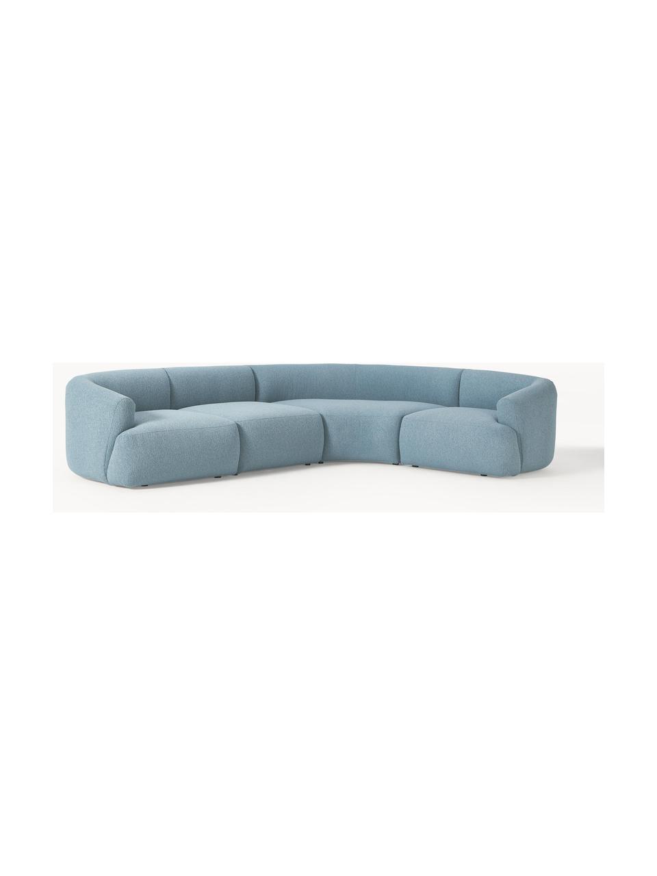 Modulares Bouclé-Ecksofa Sofia (4-Sitzer), Bezug: Bouclé (100 % Polyester) , Gestell: Fichtenholz, Spanplatte, , Füße: Kunststoff Dieses Produkt, Bouclé Blau, B 312 x T 235 cm