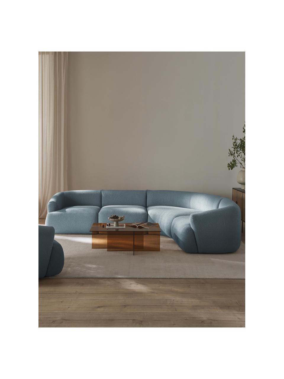 Modulares Bouclé-Ecksofa Sofia (4-Sitzer), Bezug: Bouclé (100 % Polyester) , Gestell: Fichtenholz, Spanplatte, , Bouclé Blau, B 312 x T 235 cm