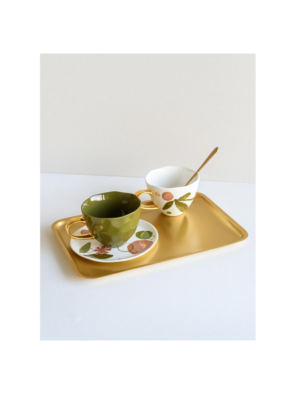 Malovaný snídaňový talíř Expressive, Bílá. růžová, zelená, zlatá