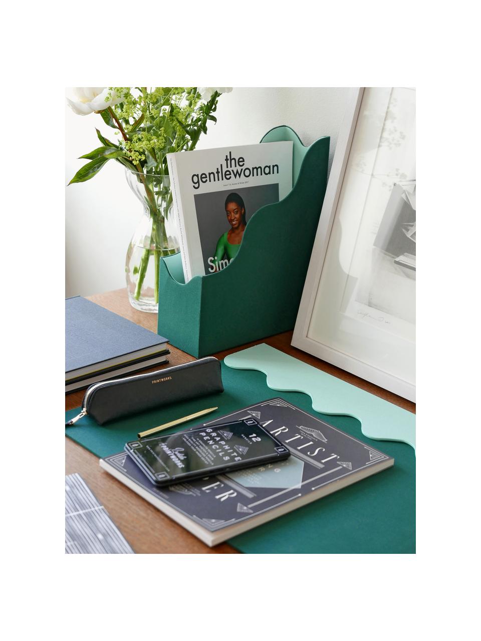 Raccoglitore verticale Magazine, Tessuto 50% cotone, 50% cartone grigio, Tonalità verdi, Larg. 25 x Prof. 10 cm