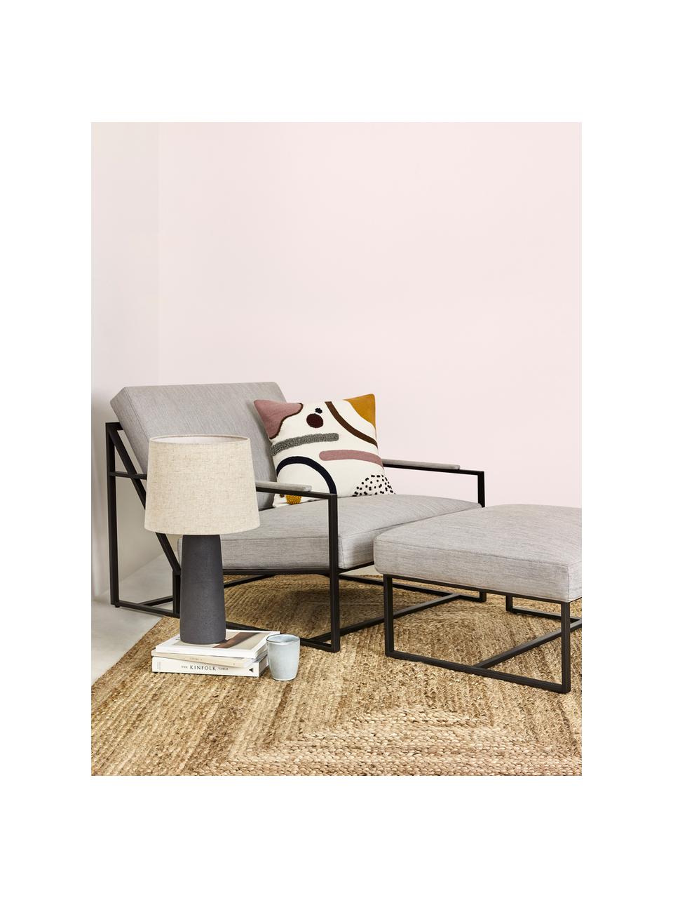 Set da salotto con struttura in metallo Andy 2 pz, Rivestimento: 93% poliestere, 5% cotone, Struttura: metallo verniciato a polv, Tessuto grigio chiaro, Set in varie misure