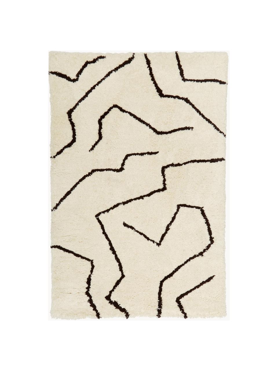 Handgetufteter Hochflor-Teppich Davin, Flor: 100% Polyester-Mikrofaser, Cremeweiss, Schwarz, B 160 x L 230 cm (Grösse M)