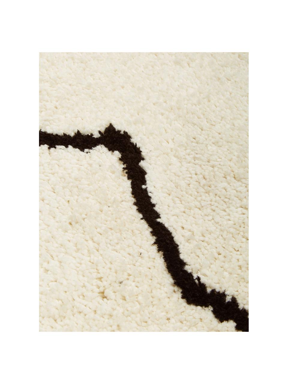 Alfombra artesanal de pelo largo Davin, Parte superior: 100% poliéster-microfibra, Reverso: poliéster reciclado, Blanco crema, negro, An 160 x L 230 cm (Tamaño M)