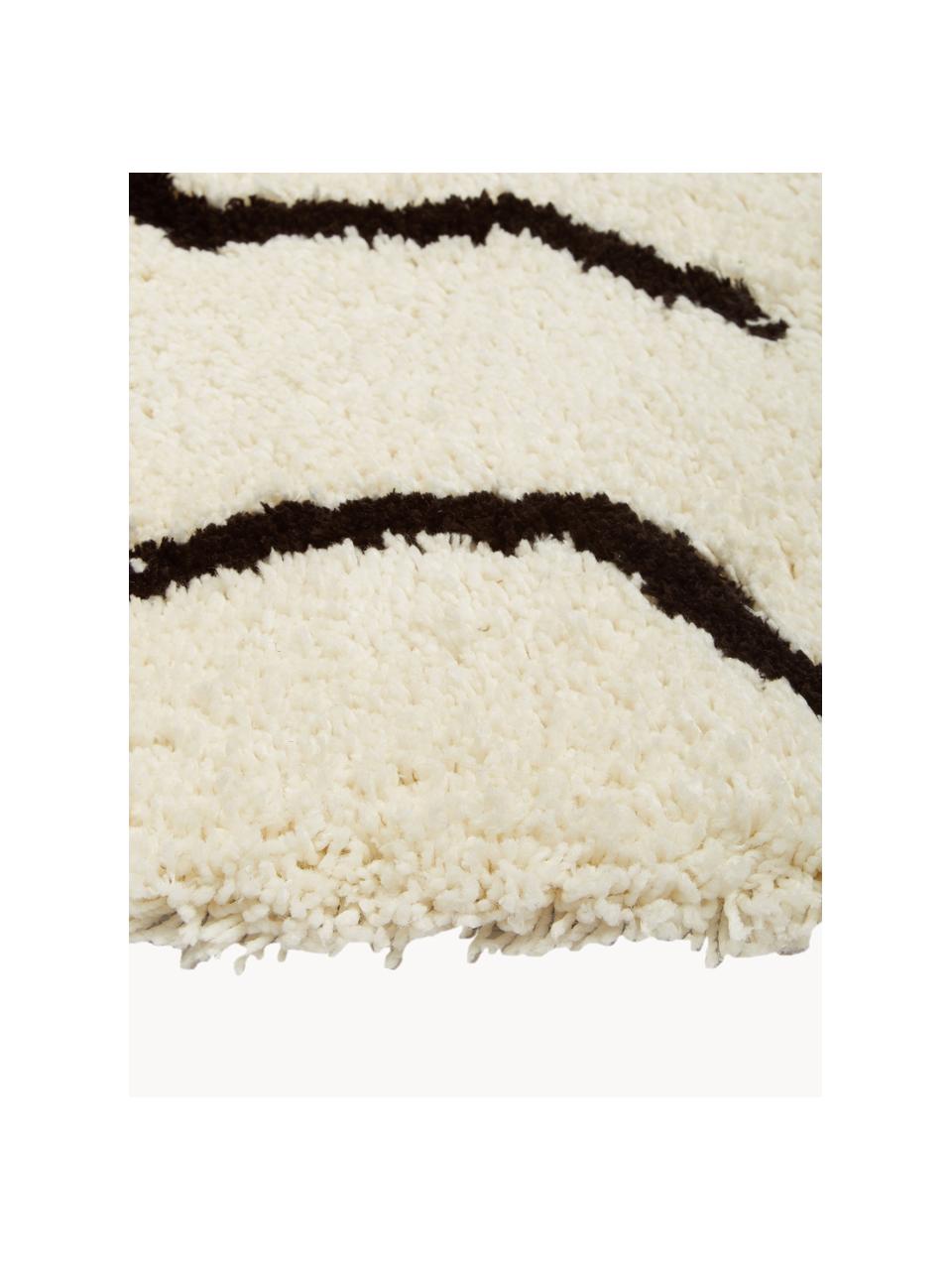 Alfombra artesanal de pelo largo Davin, Parte superior: 100% poliéster-microfibra, Reverso: poliéster reciclado, Blanco crema, negro, An 160 x L 230 cm (Tamaño M)