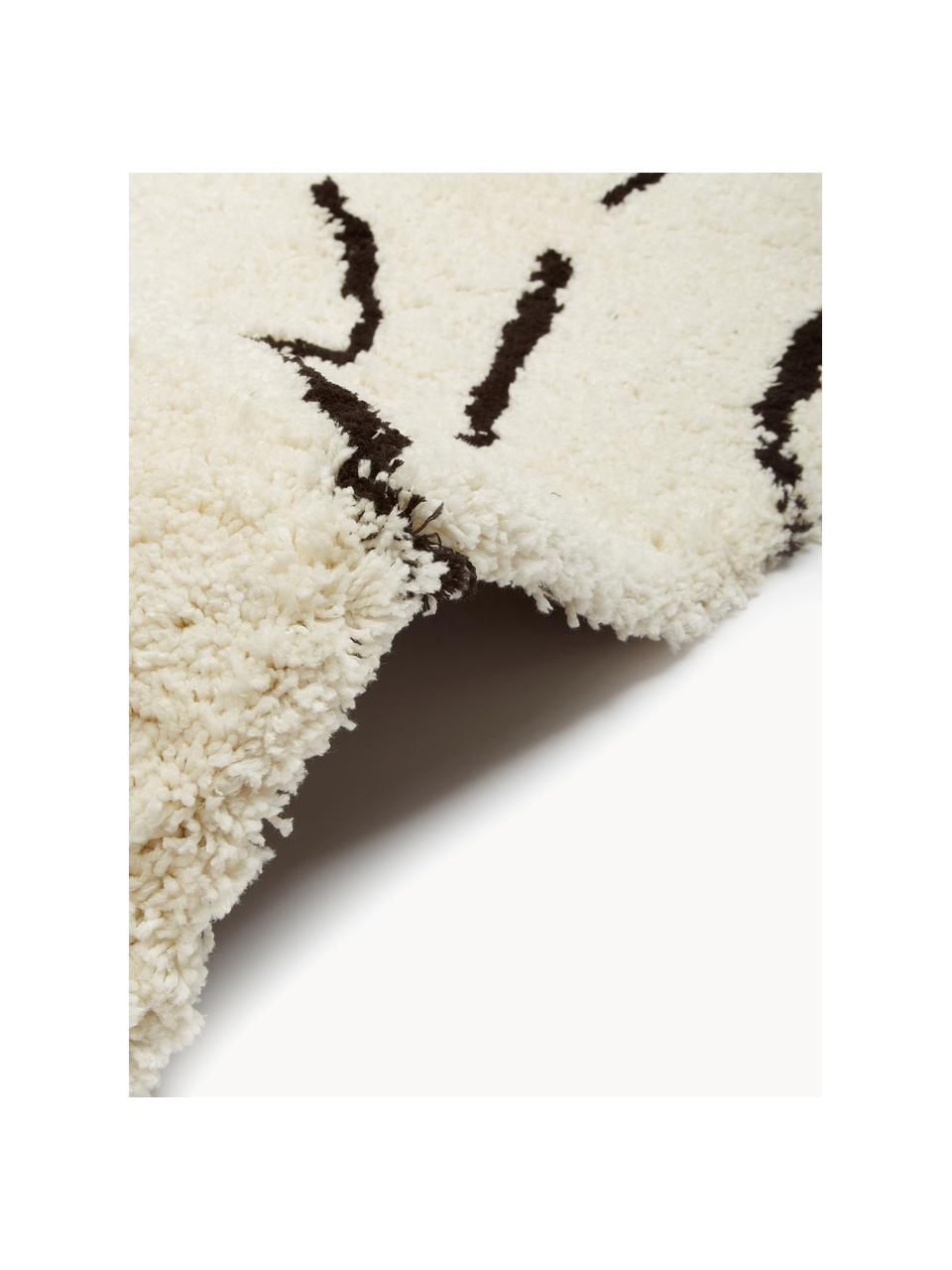 Handgetuft hoogpolig vloerkleed Davin, Bovenzijde: 100% polyester microvezel, Onderzijde: gerecycled polyester, Crèmewit, zwart, B 160 x L 230 cm (maat M)