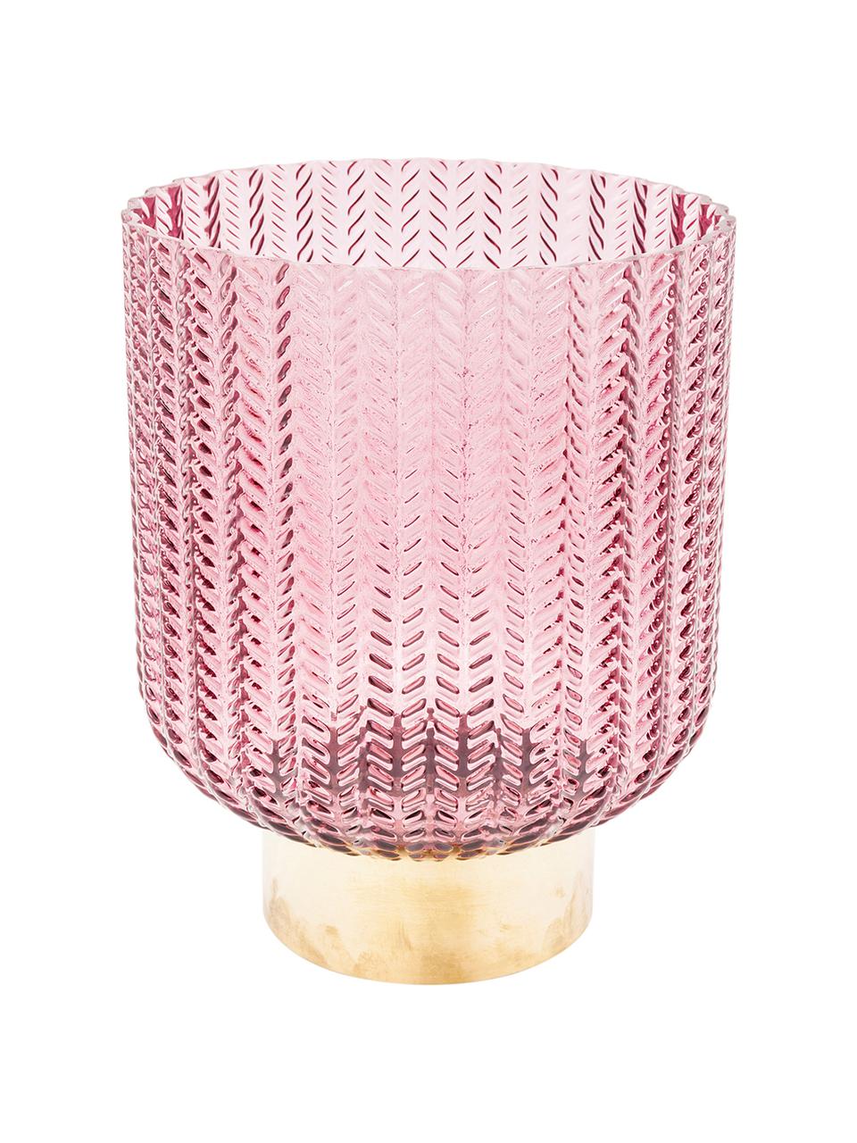 Glazen vaas Barfly met messing voetstuk, Vaas: geverfd glas, Voetstuk: geborsteld messing, Roze, transparant, Ø 17 x H 24 cm